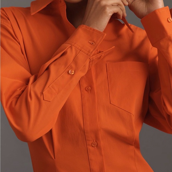 Good American Tangerine Color Button Up Fitted Waist Dress MED - Picture 3 of 10